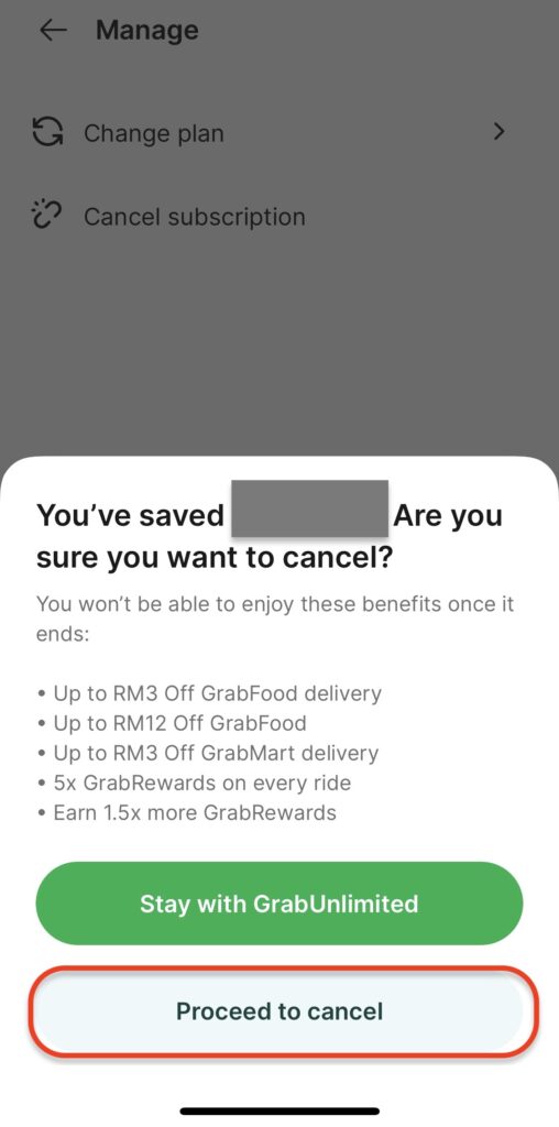 Grab Unlimited退会方法3