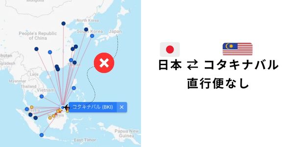 日本からコタキナバルへの直行便はなし