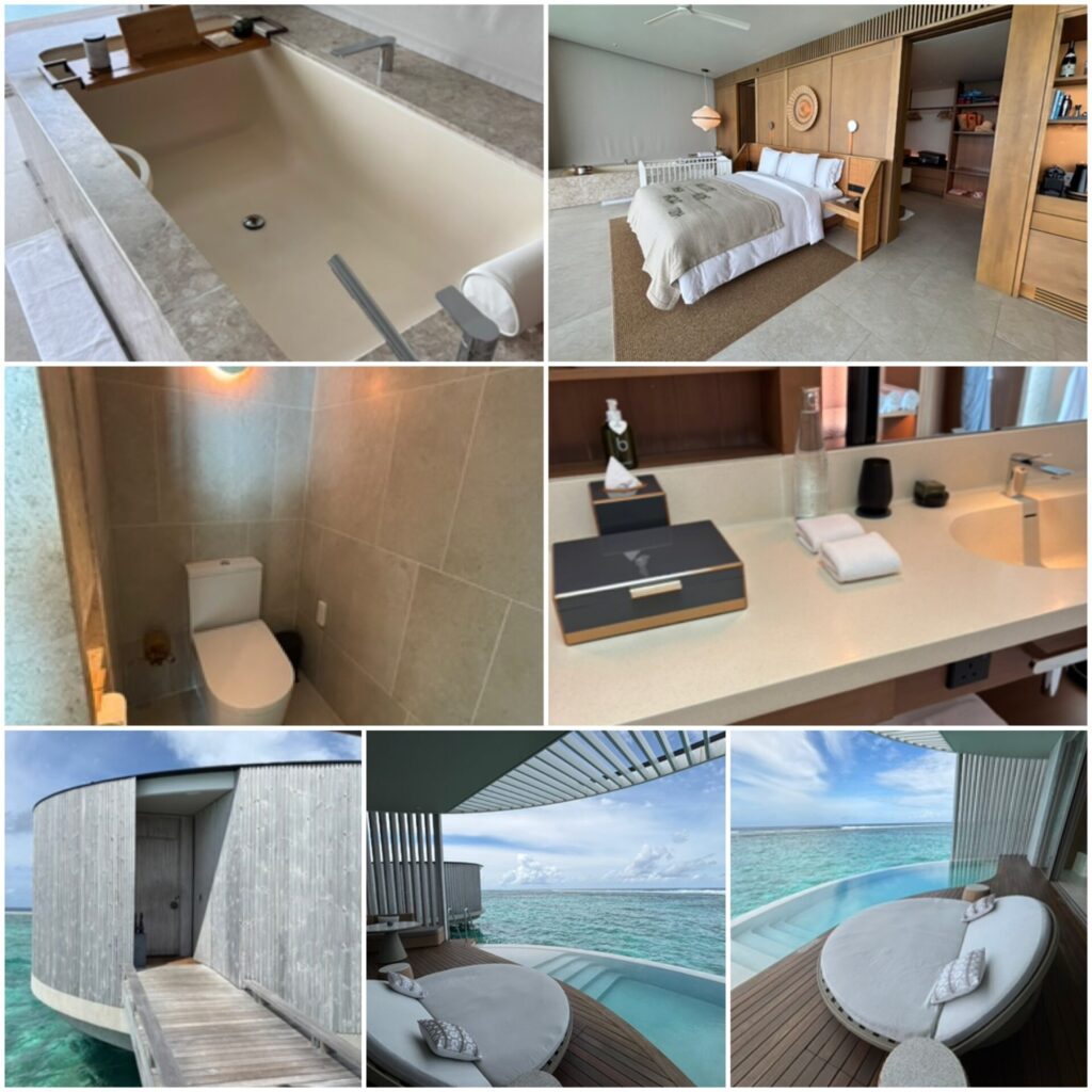 モルディブリッツカールトンの水上ヴィラの部屋の様子
